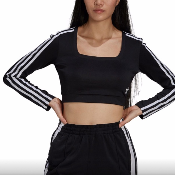 Adidas Originals Women's 3-Stripe Crop Long Sleeve Shirt, NWT, Quality Stitching - Picture 1 of 10
